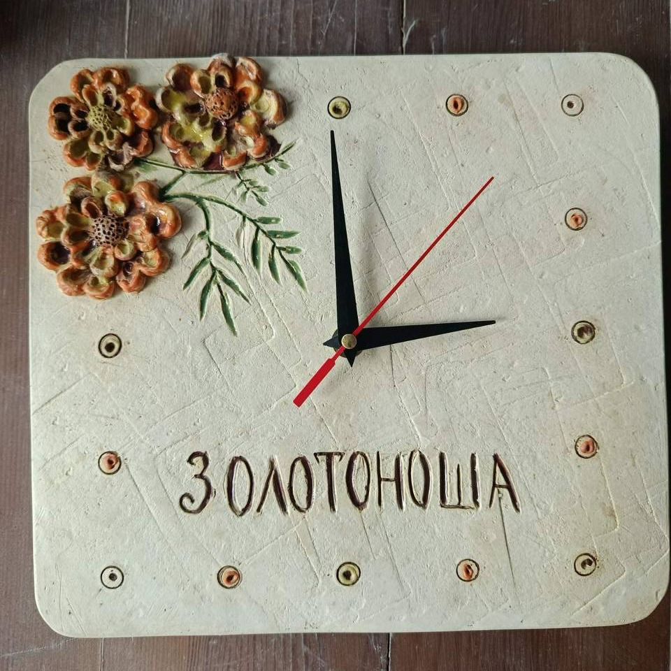 Годинник керамічний ручної роботи від студії гончарного мистецтва «Мальви»