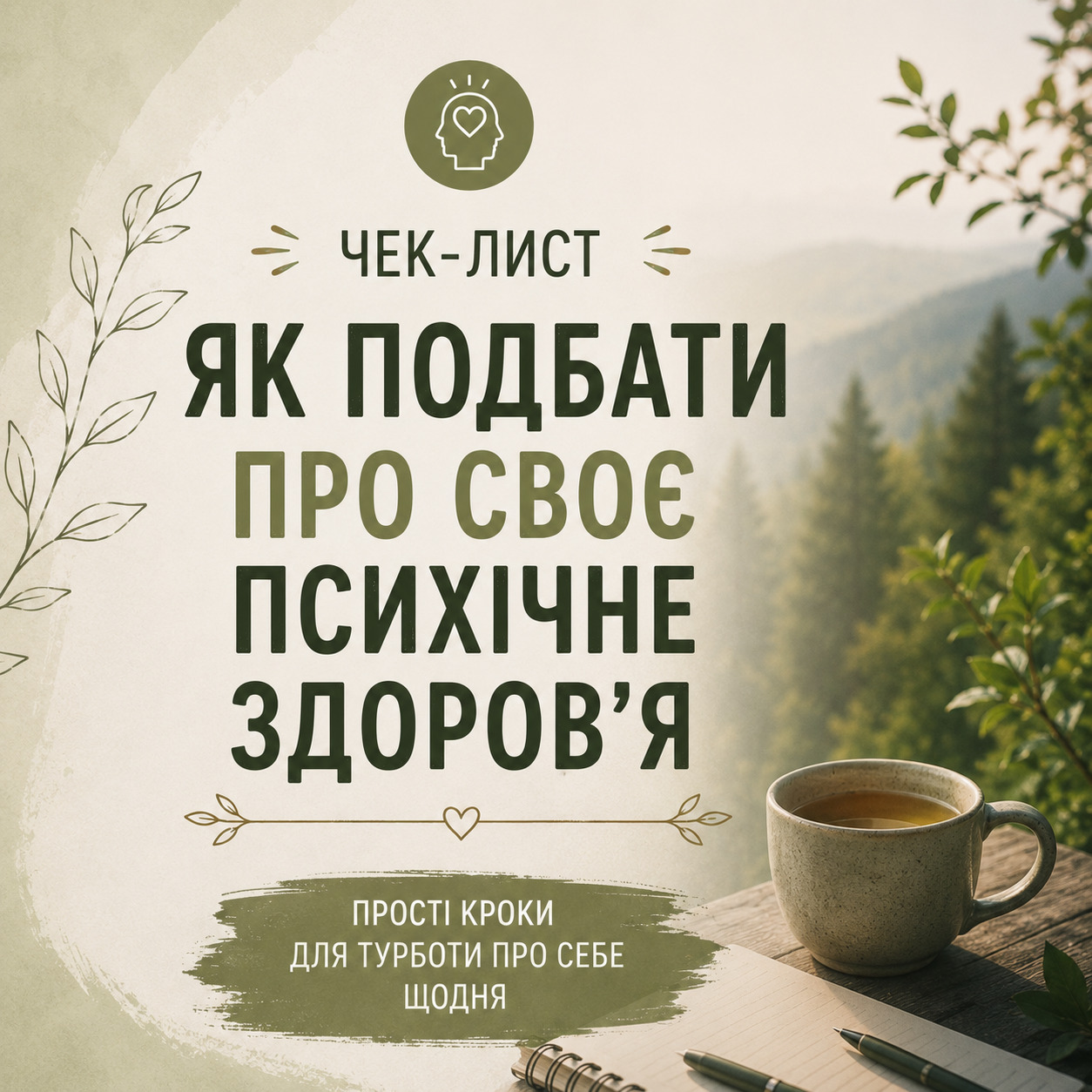 Чек-лист «Як подбати про своє психічне здоров'я» Поради і прості кроки для щоденної турботи про себе