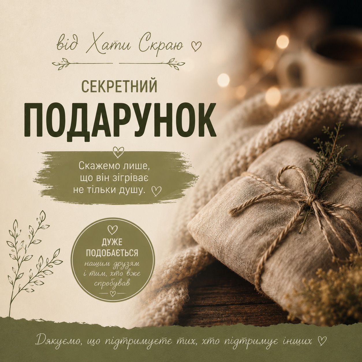 Секретний подарунок від Хати Скраю. Власноруч створений сюрприз, який дуже подобається нашим гостям